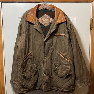 Vintage Willis & Geiger Men's Field Jacket with Leather Accents XL